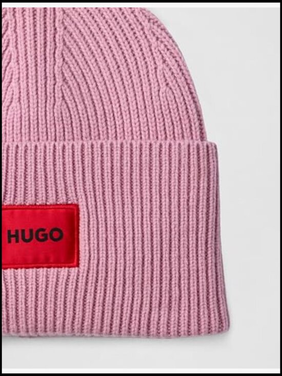 Ribbed Knit Beanie Hat with Woven Logo - Pull-On Style main image 5